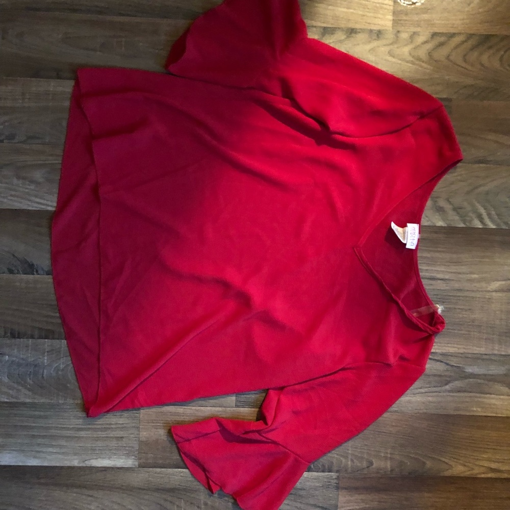 Red V-neck Blouse with Bell Sleeves